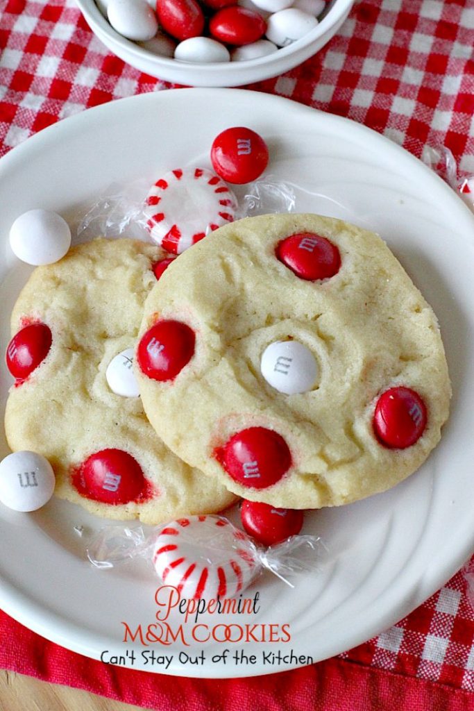 Peppermint M&M Cookies | Can't Stay Out of the Kitchen | these delightful #peppermint #cookies are made with #chocolate and peppermint-flavored #M&M's! Great for #holiday baking. #dessert
