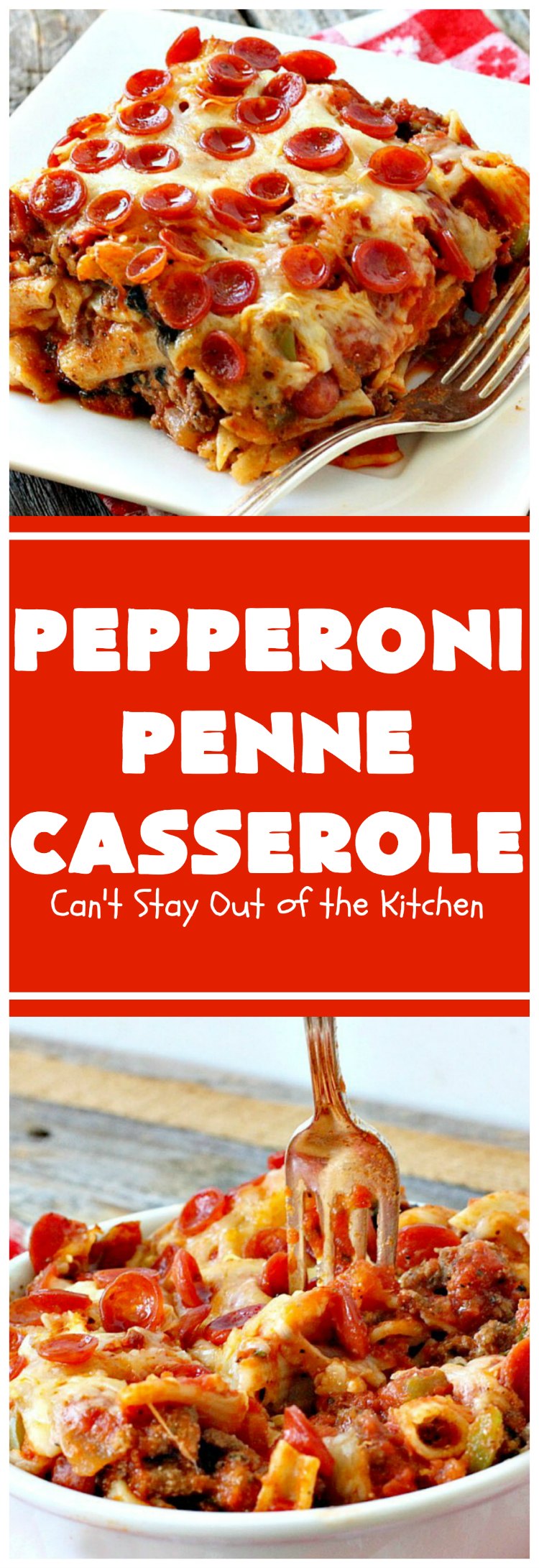 Pepperoni Penne Casserole | Can't Stay Out of the Kitchen | this terrific #pasta dish includes 3 cheeses, #spinach, #pepperoni & #glutenfree #pasta. Amazing flavors. #beef