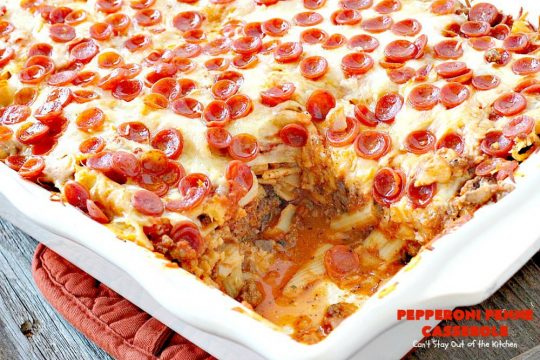Pepperoni Penne Casserole | Can't Stay Out of the Kitchen | this terrific #pasta dish includes 3 cheeses, #spinach, #pepperoni & #glutenfree #pasta. Amazing flavors. #beef