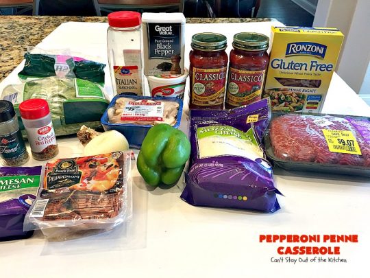 Pepperoni Penne Casserole | Can't Stay Out of the Kitchen | this terrific #pasta dish includes 3 cheeses, #spinach, #pepperoni & #glutenfree #pasta. Amazing flavors. #beef