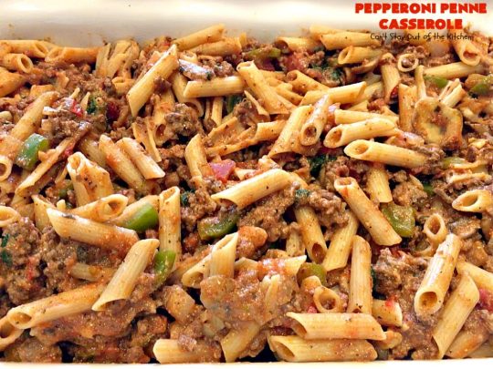 Pepperoni Penne Casserole | Can't Stay Out of the Kitchen | this terrific #pasta dish includes 3 cheeses, #spinach, #pepperoni & #glutenfree #pasta. Amazing flavors. #beef