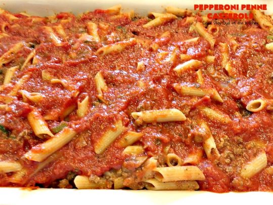 Pepperoni Penne Casserole | Can't Stay Out of the Kitchen | this terrific #pasta dish includes 3 cheeses, #spinach, #pepperoni & #glutenfree #pasta. Amazing flavors. #beef