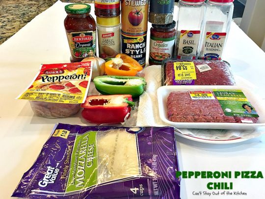 Pepperoni Pizza Chili | Can't Stay Out of the Kitchen | best #chili ever! This one combines #TexMex with #Italian for one incredible chili. #soup #glutenfree #pepperoni #mozzarellacheese #crockpot