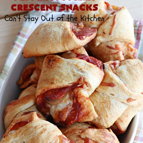 Pepperoni Pizza Crescent Snacks | Can't Stay Out of the Kitchen | fantastic 5-ingredient #GooseberryPatch #recipe is marvelous for #NewYearsEve, #NewYearsDay or #SuperBowl celebrations. This amazing #appetizer will knock your socks off! #pepperoni #pizza #mushrooms #MozzarellaCheese #PepperoniPizza #PepperoniPizzaCrescentSnacks