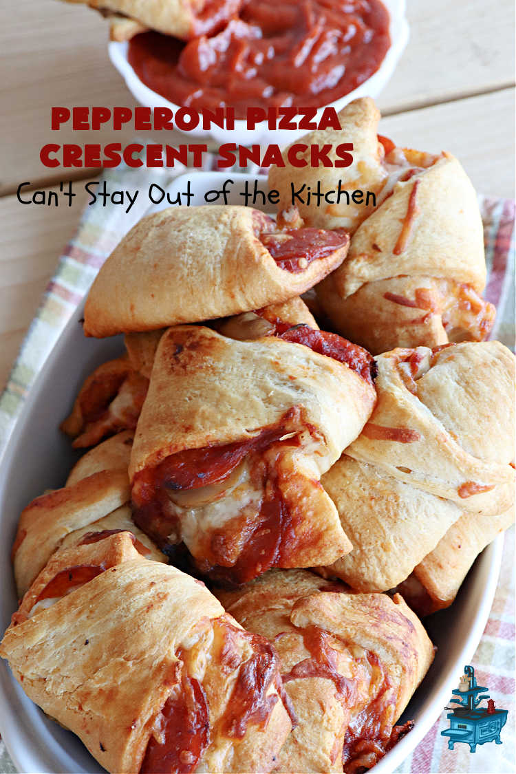 Pepperoni Pizza Crescent Snacks | Can't Stay Out of the Kitchen | fantastic 5-ingredient #GooseberryPatch #recipe is marvelous for #NewYearsEve, #NewYearsDay or #SuperBowl celebrations. This amazing #appetizer will knock your socks off! #pepperoni #pizza #mushrooms #MozzarellaCheese #PepperoniPizza #PepperoniPizzaCrescentSnacks