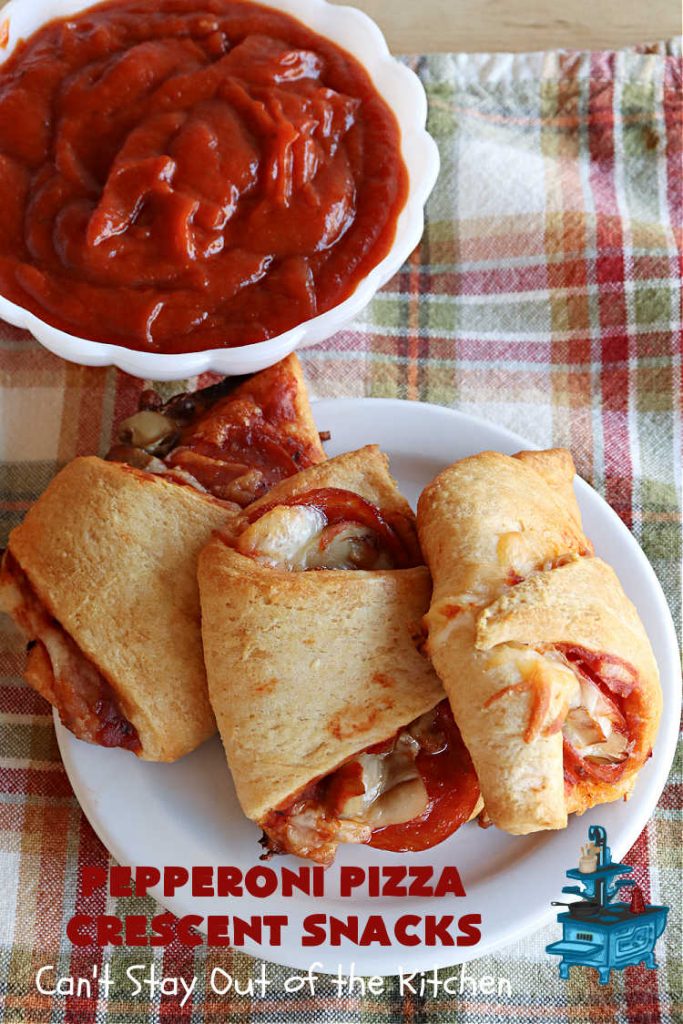 Pepperoni Pizza Crescent Snacks | Can't Stay Out of the Kitchen | fantastic 5-ingredient #GooseberryPatch #recipe is marvelous for #NewYearsEve, #NewYearsDay or #SuperBowl celebrations. This amazing #appetizer will knock your socks off! #pepperoni #pizza #mushrooms #MozzarellaCheese #PepperoniPizza #PepperoniPizzaCrescentSnacks