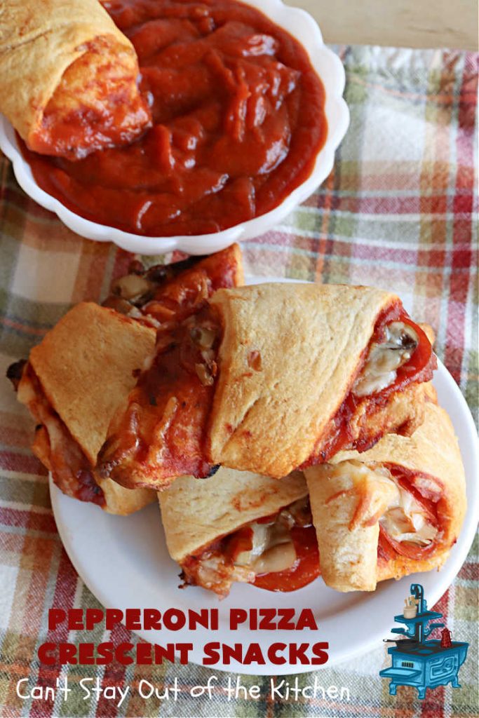 Pepperoni Pizza Crescent Snacks | Can't Stay Out of the Kitchen | fantastic 5-ingredient #GooseberryPatch #recipe is marvelous for #NewYearsEve, #NewYearsDay or #SuperBowl celebrations. This amazing #appetizer will knock your socks off! #pepperoni #pizza #mushrooms #MozzarellaCheese #PepperoniPizza #PepperoniPizzaCrescentSnacks