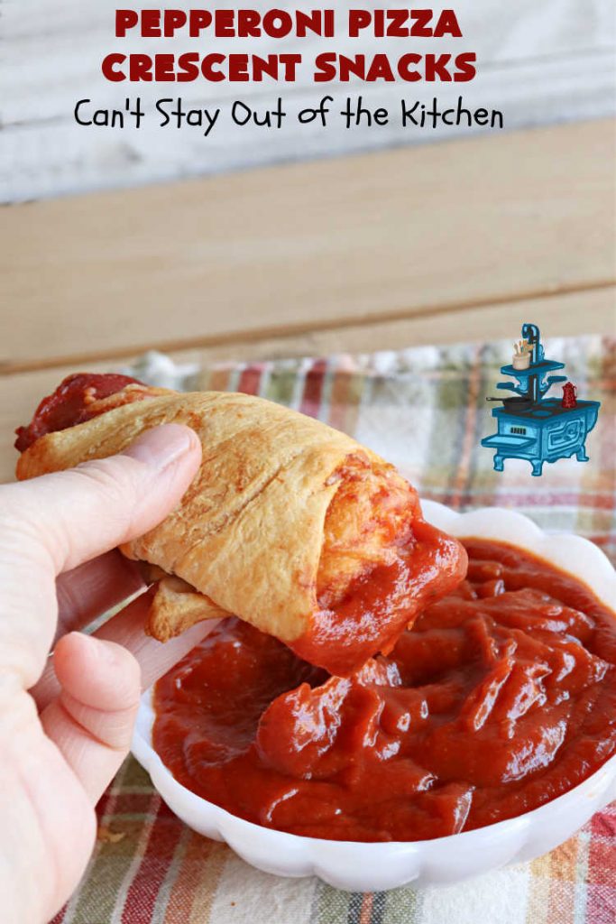 Pepperoni Pizza Crescent Snacks | Can't Stay Out of the Kitchen | fantastic 5-ingredient #GooseberryPatch #recipe is marvelous for #NewYearsEve, #NewYearsDay or #SuperBowl celebrations. This amazing #appetizer will knock your socks off! #pepperoni #pizza #mushrooms #MozzarellaCheese #PepperoniPizza #PepperoniPizzaCrescentSnacks