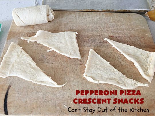 Pepperoni Pizza Crescent Snacks | Can't Stay Out of the Kitchen | fantastic 5-ingredient #GooseberryPatch #recipe is marvelous for #NewYearsEve, #NewYearsDay or #SuperBowl celebrations. This amazing #appetizer will knock your socks off! #pepperoni #pizza #mushrooms #MozzarellaCheese #PepperoniPizza #PepperoniPizzaCrescentSnacks