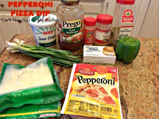 Pepperoni Pizza Dip | Can't Stay Out of the Kitchen | this #appetizer is so over-the-top you'll have all your guests drooling over it! It's terrific for #tailgating parties or the #SuperBowl! #pepperoni #pizza #glutenfree