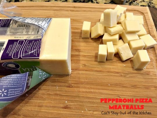 Pepperoni Pizza Meatballs | Can't Stay Out of the Kitchen | This is like eating #PepperoniPizza but in #meatball form! These fabulous #meatballs are stuffed with #pepperoni & #mozzarella cheese cubes. The #marinara sauce also includes pepperoni. Absolutely mouthwatering. #pasta #glutenfree