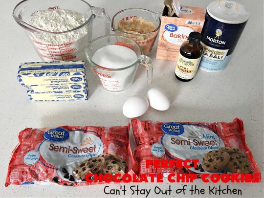 Perfect Chocolate Chip Cookies | Can't Stay Out of the Kitchen | These amazing #ChocolateChipCookies have the perfect blend of ingredients. Plus, they're loaded with #ChocolateChips as well as mini #chocolate chips! Every bite will have you drooling. If you're a Chocolate Chip #Cookie addict, you'll want this #recipe! #dessert #tailgating #holiday #HolidayDessert #HolidayBaking #ChristmasCookieExchange #BestChocolateChipCookies #PerfectChocolateChipCookies