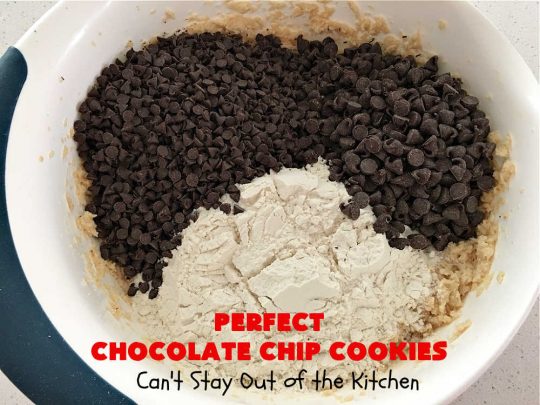 Perfect Chocolate Chip Cookies | Can't Stay Out of the Kitchen | These amazing #ChocolateChipCookies have the perfect blend of ingredients. Plus, they're loaded with #ChocolateChips as well as mini #chocolate chips! Every bite will have you drooling. If you're a Chocolate Chip #Cookie addict, you'll want this #recipe! #dessert #tailgating #holiday #HolidayDessert #HolidayBaking #ChristmasCookieExchange #BestChocolateChipCookies #PerfectChocolateChipCookies