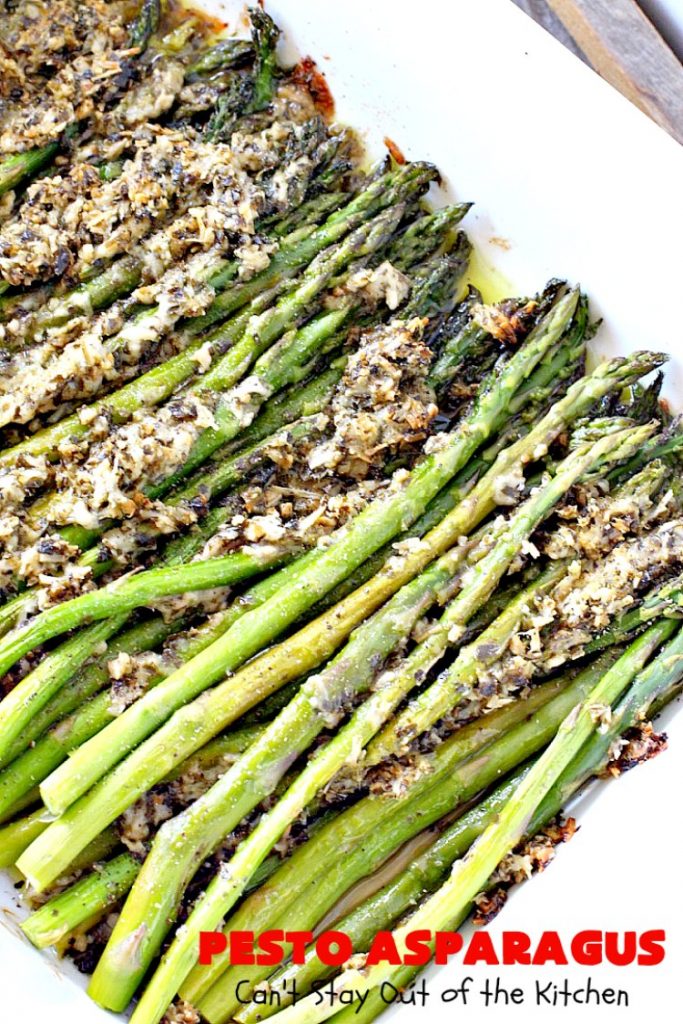Pesto Asparagus | Can't Stay Out of the Kitchen | fabulous 3-ingredient side dish that's perfect for #holiday menus. So easy & a great way to serve #asparagus. #glutenfree #parmesancheese
