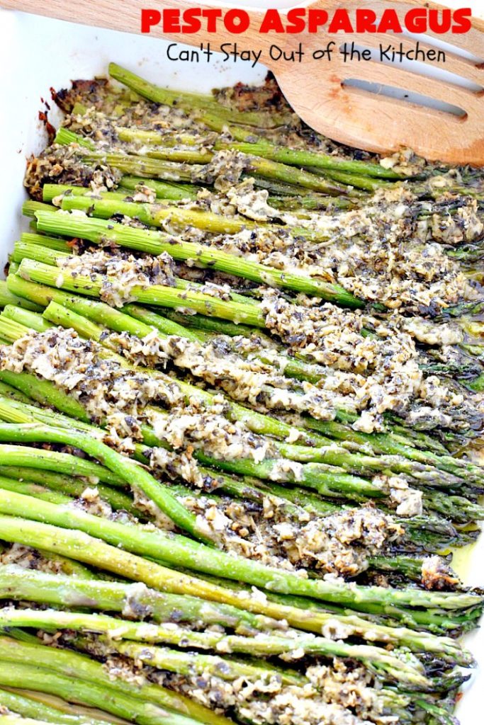 Pesto Asparagus | Can't Stay Out of the Kitchen | fabulous 3-ingredient side dish that's perfect for #holiday menus. So easy & a great way to serve #asparagus. #glutenfree #parmesancheese