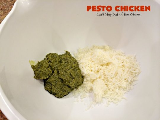 Pesto Chicken | Can't Stay Out of the Kitchen | mouthwatering 3-ingredient #chicken entree that's oven ready in 5 minutes. Terrific #recipe for family or company dinners. #pesto #parmesancheese #glutenfree