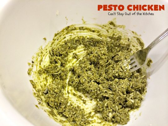 Pesto Chicken | Can't Stay Out of the Kitchen | mouthwatering 3-ingredient #chicken entree that's oven ready in 5 minutes. Terrific #recipe for family or company dinners. #pesto #parmesancheese #glutenfree