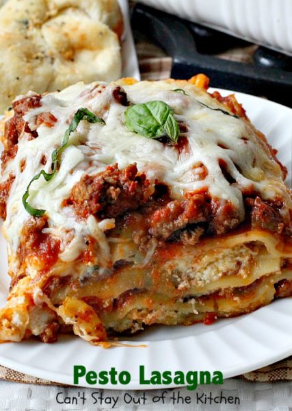 Pesto Lasagna | Can't Stay Out of the Kitchen | this amazing #lasagna is one of the BEST you'll ever eat! It uses oven-ready #noodles which makes it a lot easier to assemble. #pasta #pesto
