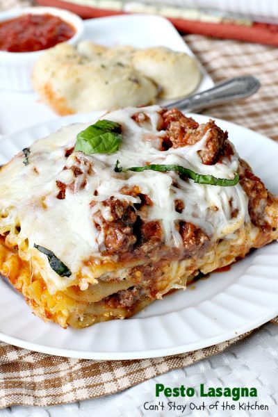 Pesto Lasagna | Can't Stay Out of the Kitchen | this amazing #lasagna is one of the BEST you'll ever eat! It uses oven-ready #noodles which makes it a lot easier to assemble. #pasta #pesto