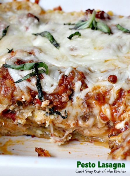 Pesto Lasagna | Can't Stay Out of the Kitchen | this amazing #lasagna is one of the BEST you'll ever eat! It uses oven-ready #noodles which makes it a lot easier to assemble. #pasta #pesto
