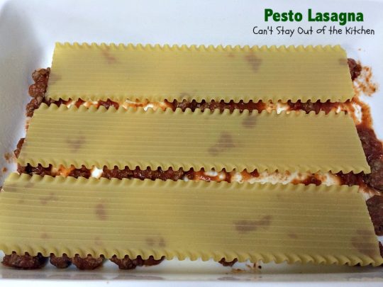 Pesto Lasagna | Can't Stay Out of the Kitchen | this amazing #lasagna is one of the BEST you'll ever eat! It uses oven-ready #noodles which makes it a lot easier to assemble. #pasta #pesto