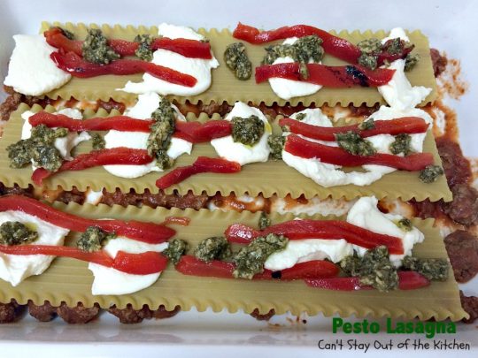 Pesto Lasagna | Can't Stay Out of the Kitchen | this amazing #lasagna is one of the BEST you'll ever eat! It uses oven-ready #noodles which makes it a lot easier to assemble. #pasta #pesto