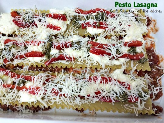 Pesto Lasagna | Can't Stay Out of the Kitchen | this amazing #lasagna is one of the BEST you'll ever eat! It uses oven-ready #noodles which makes it a lot easier to assemble. #pasta #pesto
