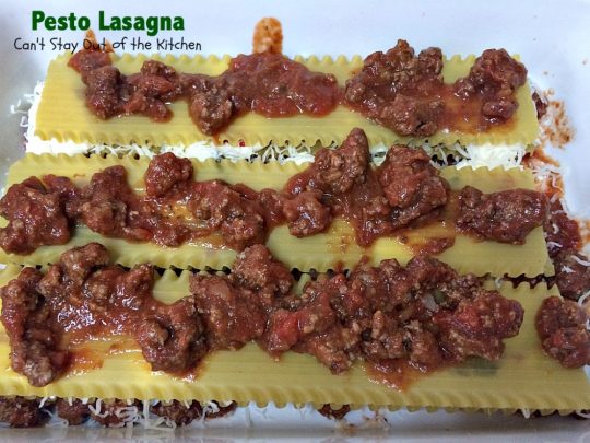 Pesto Lasagna | Can't Stay Out of the Kitchen | this amazing #lasagna is one of the BEST you'll ever eat! It uses oven-ready #noodles which makes it a lot easier to assemble. #pasta #pesto