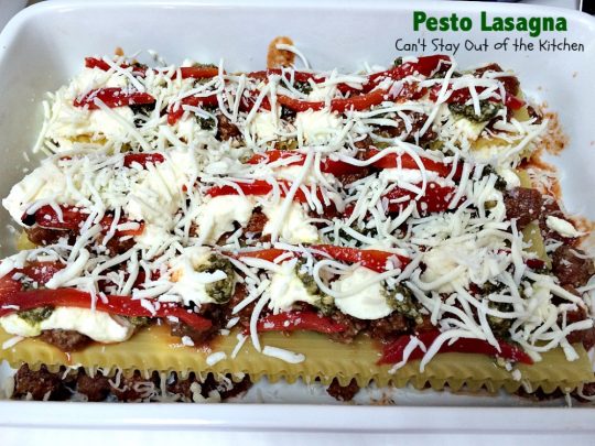 Pesto Lasagna | Can't Stay Out of the Kitchen | this amazing #lasagna is one of the BEST you'll ever eat! It uses oven-ready #noodles which makes it a lot easier to assemble. #pasta #pesto