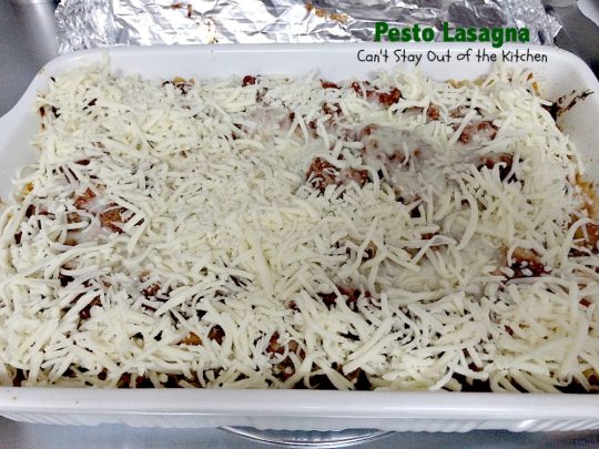 Pesto Lasagna | Can't Stay Out of the Kitchen | this amazing #lasagna is one of the BEST you'll ever eat! It uses oven-ready #noodles which makes it a lot easier to assemble. #pasta #pesto