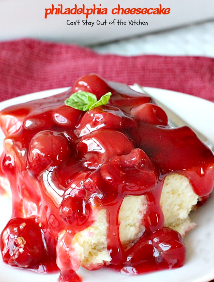 Philadelphia Cheesecake | Can't Stay Out of the Kitchen | this fabulous #cheesecake is exceptionally good for #holidays and special occasions like #Valentine'sDay. #dessert #cherrypiefilling