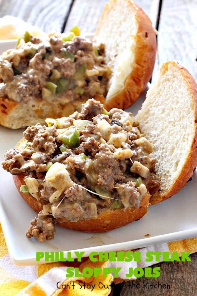 Philly Cheese Steak Sloppy Joes | Can't Stay Out of the Kitchen | these spectacular #SloppyJoes are so mouthwatering & delicious. They can be made in about 15 minutes, making them perfect for busy weeknight dinners. We loved them! #sandwiches #PhillyCheeseSteak