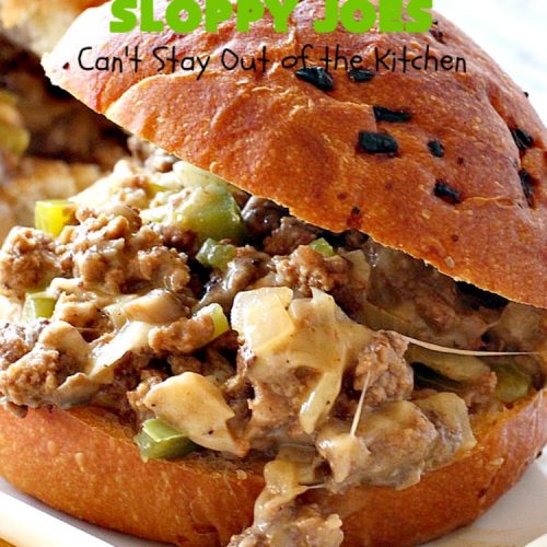Philly Cheese Steak Sloppy Joes | Can't Stay Out of the Kitchen | these spectacular #SloppyJoes are so mouthwatering & delicious. They can be made in about 15 minutes, making them perfect for busy weeknight dinners. We loved them! #sandwiches #PhillyCheeseSteak