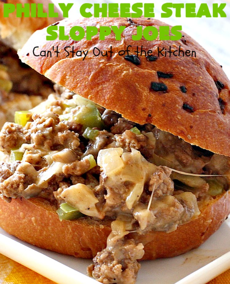 Philly Cheese Steak Sloppy Joes | Can't Stay Out of the Kitchen | these spectacular #SloppyJoes are so mouthwatering & delicious. They can be made in about 15 minutes, making them perfect for busy weeknight dinners. We loved them! #sandwiches #PhillyCheeseSteak