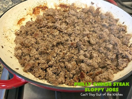 Philly Cheese Steak Sloppy Joes | Can't Stay Out of the Kitchen | these spectacular #SloppyJoes are so mouthwatering & delicious. They can be made in about 15 minutes, making them perfect for busy weeknight dinners. We loved them! #sandwiches #PhillyCheeseSteak