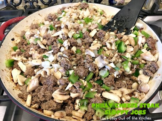 Philly Cheese Steak Sloppy Joes | Can't Stay Out of the Kitchen | these spectacular #SloppyJoes are so mouthwatering & delicious. They can be made in about 15 minutes, making them perfect for busy weeknight dinners. We loved them! #sandwiches #PhillyCheeseSteak