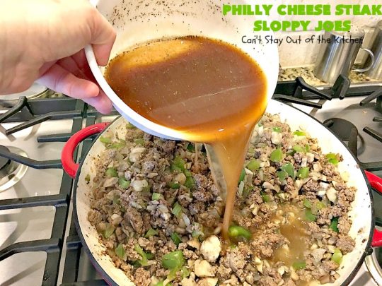 Philly Cheese Steak Sloppy Joes | Can't Stay Out of the Kitchen | these spectacular #SloppyJoes are so mouthwatering & delicious. They can be made in about 15 minutes, making them perfect for busy weeknight dinners. We loved them! #sandwiches #PhillyCheeseSteak