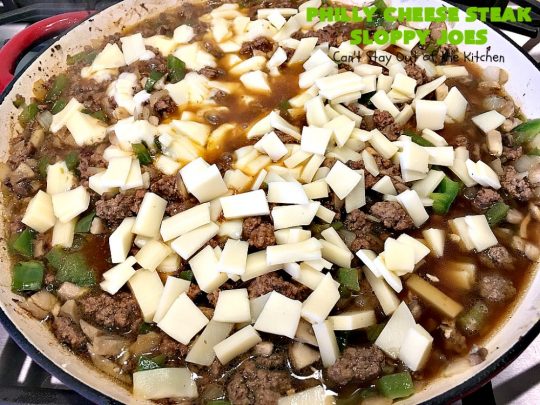 Philly Cheese Steak Sloppy Joes | Can't Stay Out of the Kitchen | these spectacular #SloppyJoes are so mouthwatering & delicious. They can be made in about 15 minutes, making them perfect for busy weeknight dinners. We loved them! #sandwiches #PhillyCheeseSteak