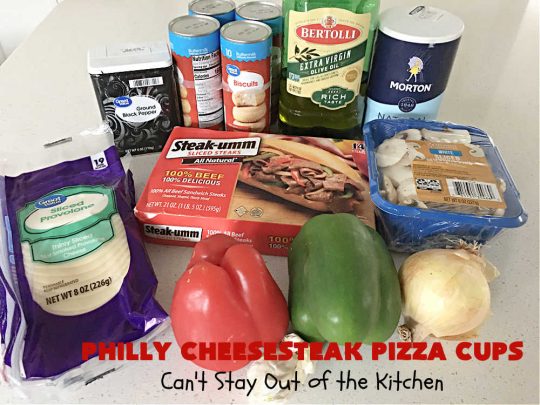 Philly Cheesesteak Pizza Cups | Can't Stay Out of the Kitchen | these fantastic #pizza cups are terrific for #tailgating parties, potlucks & even the #SuperBowl. If you enjoy miniature pizzas, you have to give this #PhillyCheesesteak version a try. This fantastic #appetizer will knock your socks off & will be enjoyed by your whole family! #SteakUmm #ProvoloneCheese #PhillyCheesesteakPizzaCups