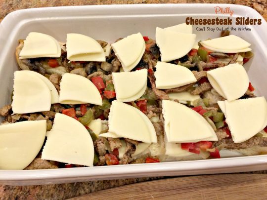 Philly Cheesecake Sliders | Can't Stay Out of the Kitchen | one of the most scrumptious #sliders you'll ever eat. Great for #tailgating parties or the #SuperBowl! These use #King'sHawaiianRolls. 