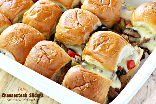 Philly Cheesecake Sliders | Can't Stay Out of the Kitchen | one of the most scrumptious #sliders you'll ever eat. Great for #tailgating parties or the #SuperBowl! These use #King'sHawaiianRolls. 