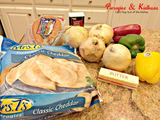 Pierogies & Kielbasa | Can't Stay Out of the Kitchen | delicious #Polish dish with #kielbasa #pierogies peppers and onions. #sausage