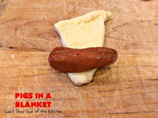 Pigs in a Blanket | Can't Stay Out of the Kitchen | this super easy 2-ingredient #recipe is perfect for a company or #holiday #breakfast. We also like to serve it as an #appetizer for #tailgating parties, potlucks, even the #SuperBowl! Everyone always loves this simple but delicious way to use #LilSmokies #CrescentRolls #Pillsbury #pork #EasyTailgatingAppetizer #sausages #EasyHolidayBreakfast