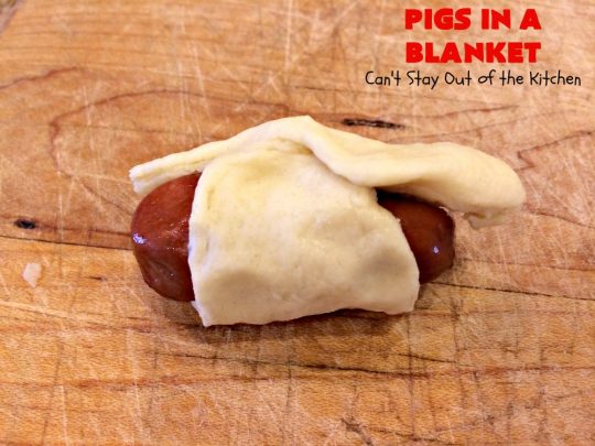 Pigs in a Blanket | Can't Stay Out of the Kitchen | this super easy 2-ingredient #recipe is perfect for a company or #holiday #breakfast. We also like to serve it as an #appetizer for #tailgating parties, potlucks, even the #SuperBowl! Everyone always loves this simple but delicious way to use #LilSmokies #CrescentRolls #Pillsbury #pork #EasyTailgatingAppetizer #sausages #EasyHolidayBreakfast