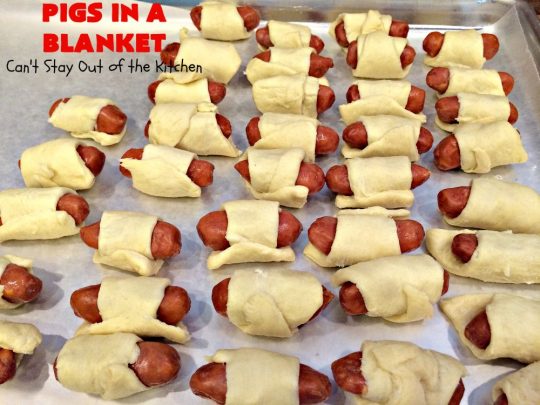Pigs in a Blanket | Can't Stay Out of the Kitchen | this super easy 2-ingredient #recipe is perfect for a company or #holiday #breakfast. We also like to serve it as an #appetizer for #tailgating parties, potlucks, even the #SuperBowl! Everyone always loves this simple but delicious way to use #LilSmokies #CrescentRolls #Pillsbury #pork #EasyTailgatingAppetizer #sausages #EasyHolidayBreakfast