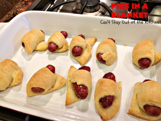 Pigs in a Blanket | Can't Stay Out of the Kitchen | this super easy 2-ingredient #recipe is perfect for a company or #holiday #breakfast. We also like to serve it as an #appetizer for #tailgating parties, potlucks, even the #SuperBowl! Everyone always loves this simple but delicious way to use #LilSmokies #CrescentRolls #Pillsbury #pork #EasyTailgatingAppetizer #sausages #EasyHolidayBreakfast