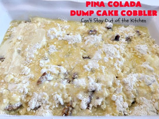 Pina Colada Dump Cake Cobbler | Can't Stay Out of the Kitchen | this easy 6-ingredient #dessert will have you salivating from the first bite. It's so easy to toss together that it's perfect for potlucks, company desserts or family dinners. #PinaColada #PinaColadaDessert #cobbler #pineapple #DumpCake #coconut #PinaColadaDumpCaeCobblerPina Colada Dump Cake Cobbler | Can't Stay Out of the Kitchen | this easy 6-ingredient #dessert will have you salivating from the first bite. It's so easy to toss together that it's perfect for potlucks, company desserts or family dinners. #PinaColada #PinaColadaDessert #cobbler #pineapple #DumpCake #coconut #PinaColadaDumpCakeCobbler