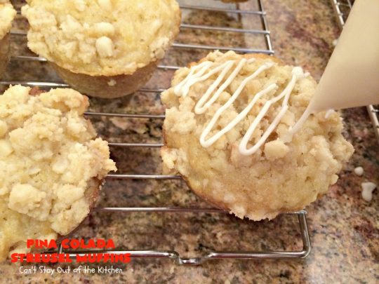 Pina Colada Streusel Muffins | Can't Stay Out of the Kitchen | Invite the Islands into your house for #Easter #Breakfast with these spectacular #muffins. They're filled with #Pineapple, #Coconut & #MacadamiaNuts for a rich, even decadent #BreakfastMuffin that you'll drool over! #Holiday #GreekYogurt #HolidayBreakfast #EasterBreakfast #MothersDayBreakfast #PinaColada #PinaColadaStreuselMuffins