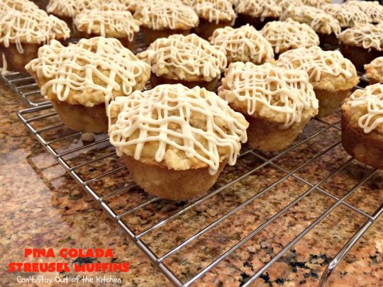 Pina Colada Streusel Muffins | Can't Stay Out of the Kitchen | Invite the Islands into your house for #Easter #Breakfast with these spectacular #muffins. They're filled with #Pineapple, #Coconut & #MacadamiaNuts for a rich, even decadent #BreakfastMuffin that you'll drool over! #Holiday #GreekYogurt #HolidayBreakfast #EasterBreakfast #MothersDayBreakfast #PinaColada #PinaColadaStreuselMuffins