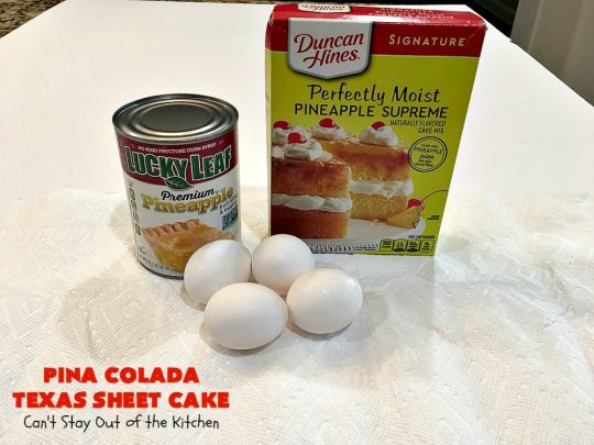 Pina Colada Texas Sheet Cake | Can't Stay Out of the Kitchen | This fantastic #cake is filled with #Pineapple & #coconut for fantastic #PinaColada flavors. The #CreamCheese icing is to die for! It's easy to make & terrific for a #holiday #dessert like #Christmas. #HolidayDessert #PineappleDessert #PinaColadaDessert #TexasSheetCake #PinaColadaTexasSheetCake